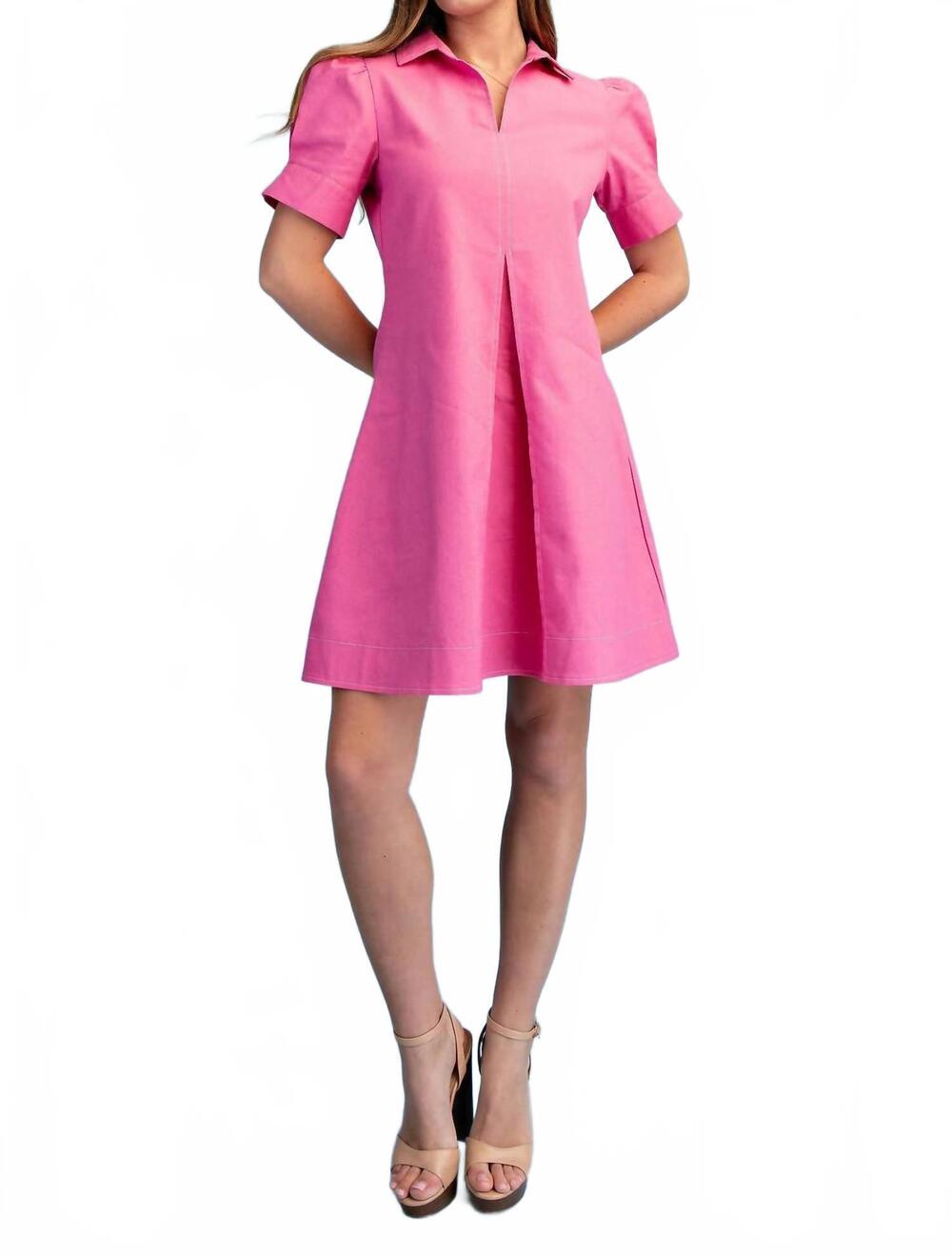 NEW GIGIO a-line collared mini dress in pink - Picture 4 of 5